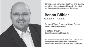 Traueranzeige von Benno Böhler von Trauerportal Echo Online