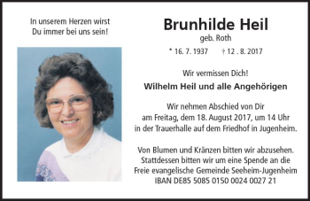 Traueranzeige von Brunhilde Heil von Trauerportal Echo Online
