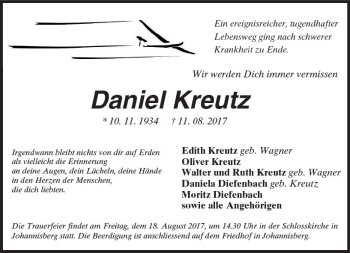Traueranzeige von Daniel Kreutz von Trauerportal Rhein Main Presse