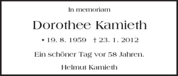 Traueranzeige von Dorothee Kamieth von Trauerportal Echo Online
