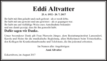 Traueranzeige von Eddi Altvatter von  Kreisanzeiger