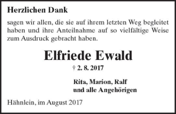 Traueranzeige von Elfriede Ewald von Trauerportal Echo Online