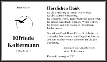 Traueranzeige von Elfriede Koltermann von  Usinger Anzeiger