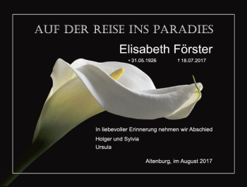 Traueranzeige von Elisabeth Förster von VRM Trauer