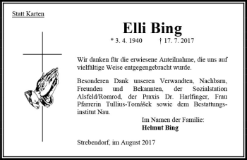 Traueranzeige von Elli Bing von VRM Trauer