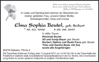 Traueranzeige von Ellma Sophia Beutel von Trauerportal Rhein Main Presse