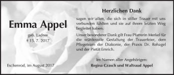 Traueranzeige von Emma Appel von  Kreisanzeiger