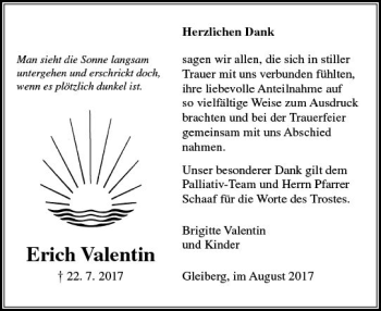 Traueranzeige von Erich Valentin von  Gießener Anzeiger