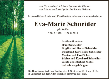 Traueranzeige von Eva-Marie Schneider von Trauerportal Echo Online