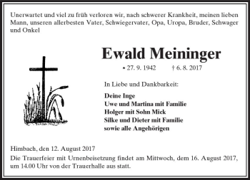 Traueranzeige von Ewald Meininger von  Kreisanzeiger