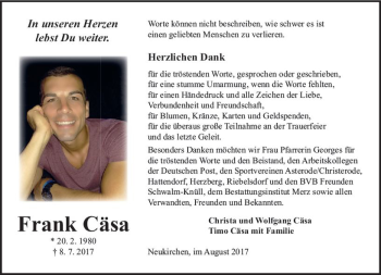 Traueranzeige von Frank Cäsa von VRM Trauer