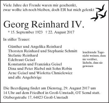 Traueranzeige von Georg Reinhard von Trauerportal Echo Online