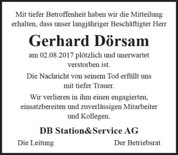 Traueranzeige von Gerhard Dörsam von Trauerportal Rhein Main Presse