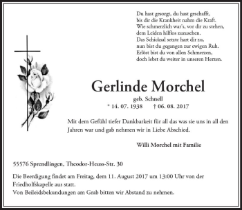 Traueranzeige von Gerlinde Morchel von Trauerportal Rhein Main Presse