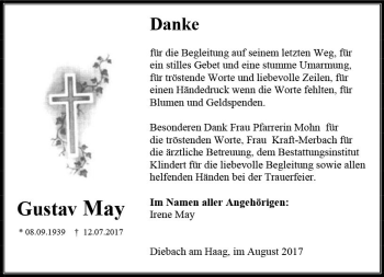 Traueranzeige von Gustav May von  Kreisanzeiger