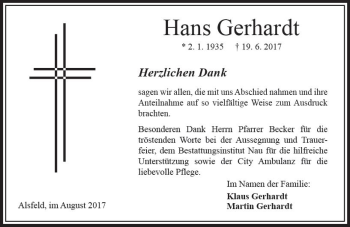 Traueranzeige von Hans Gerhardt von VRM Trauer