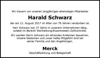 Traueranzeige von Harald Schwarz von Trauerportal Echo Online