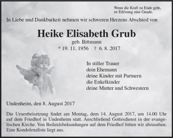Traueranzeige von Heike Elisabeth Grub von Trauerportal Rhein Main Presse