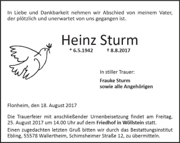 Traueranzeige von Heinz Sturm von Trauerportal Rhein Main Presse