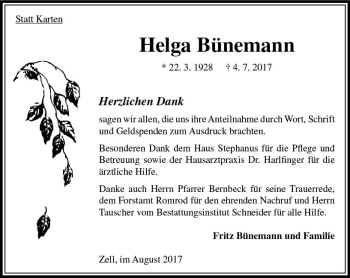 Traueranzeige von Helga Bünemann von VRM Trauer