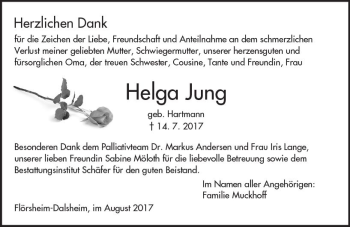 Traueranzeige von Helga Jung von Trauerportal Rhein Main Presse