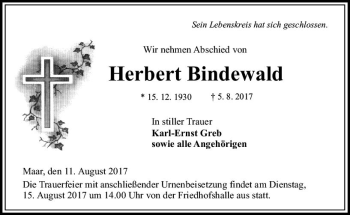 Traueranzeige von Herbert Bindewald von VRM Trauer