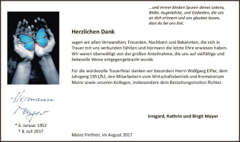 Traueranzeige von Hermann Mayer von Trauerportal Rhein Main Presse