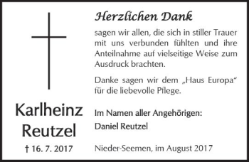 Traueranzeige von Karlheinz Reutzel von  Kreisanzeiger