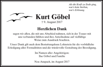 Traueranzeige von Kurt Göbel von  Usinger Anzeiger Traueranzeige von Kurt Göbel von  Usinger Anzeiger