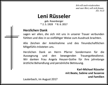 Traueranzeige von Leni Rüsseler von VRM Trauer