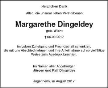 Traueranzeige von Margarethe Dingeldey von Trauerportal Echo Online