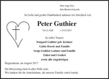 Traueranzeige von Peter Guthier von Trauerportal Echo Online