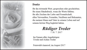 Traueranzeige von Rüdiger Treder von  Gießener Anzeiger