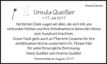Traueranzeige von Ursula Queißer von  Usinger Anzeiger