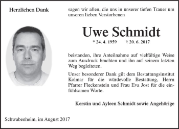 Traueranzeige von Uwe Schmidt von Trauerportal Rhein Main Presse