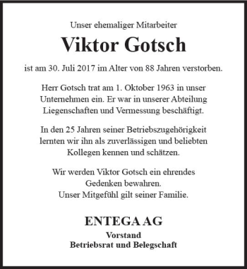 Traueranzeige von Viktor Gotsch von Trauerportal Echo Online