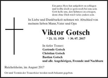 Traueranzeige von Viktor Gotsch von Trauerportal Echo Online