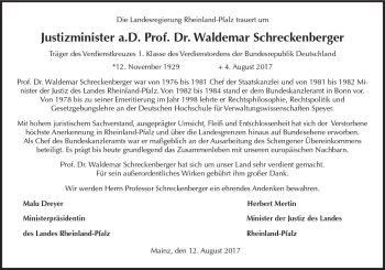 Traueranzeige von Waldemar Schreckenberger von Trauerportal Rhein Main Presse