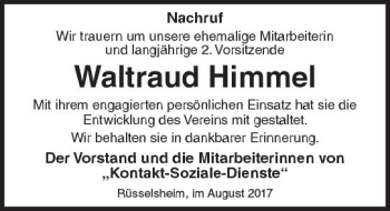 Traueranzeige von Waltraud Himmel von Trauerportal Rhein Main Presse