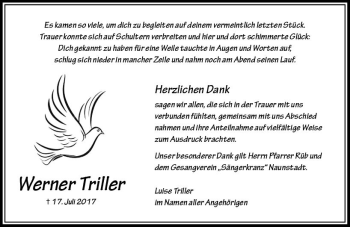 Traueranzeige von Werner Triller von  Usinger Anzeiger