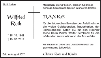 Traueranzeige von Wilfried Roth von VRM Trauer