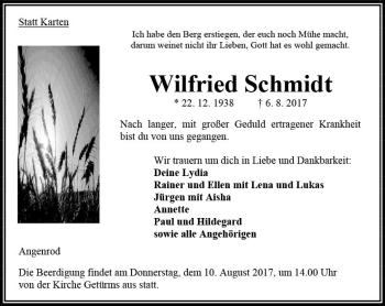 Traueranzeige von Wilfried Schmidt von VRM Trauer