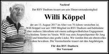 Traueranzeige von Willi Köppel von  Camberger Anzeiger