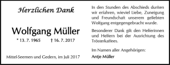 Traueranzeige von Wolfgang Müller von  Kreisanzeiger