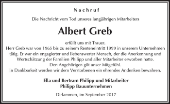 Traueranzeige von Albert Greb von VRM Trauer