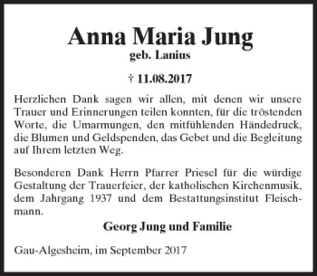 Traueranzeige von Anna Maria Jung von Trauerportal Rhein Main Presse