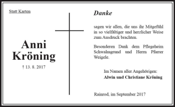 Traueranzeige von Anni Kröning von VRM Trauer