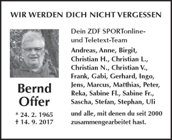 Traueranzeige von Bernd Offer von Trauerportal Rhein Main Presse