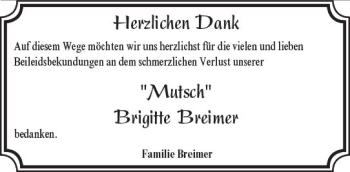 Traueranzeige von Brigitte Breimer von Trauerportal Echo Online