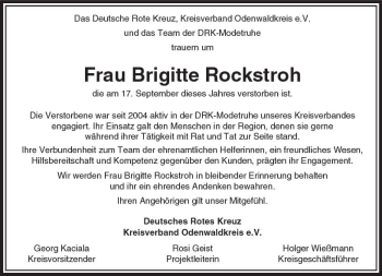 Traueranzeige von Brigitte Rockstroh von Trauerportal Echo Online